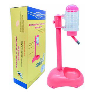 Bebedouro com Suporte e Comedouro Rosa