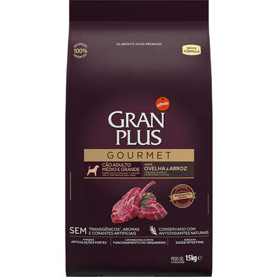 Ração Seca GranPlus Gourmet Ovelha & Arroz para Cães Adultos Raças Médias e Grandes