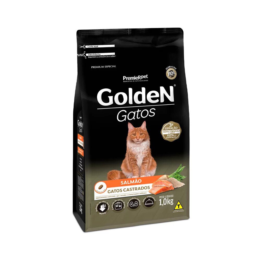 Ração Golden para Gatos Adultos Castrados Sabor Salmão
